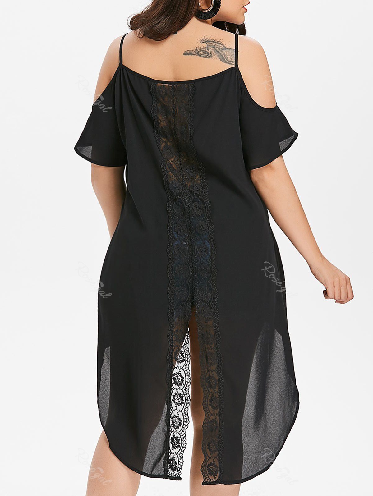 

Plus Size Cold Shoulder Asymmetrical Longline Blouse, Black