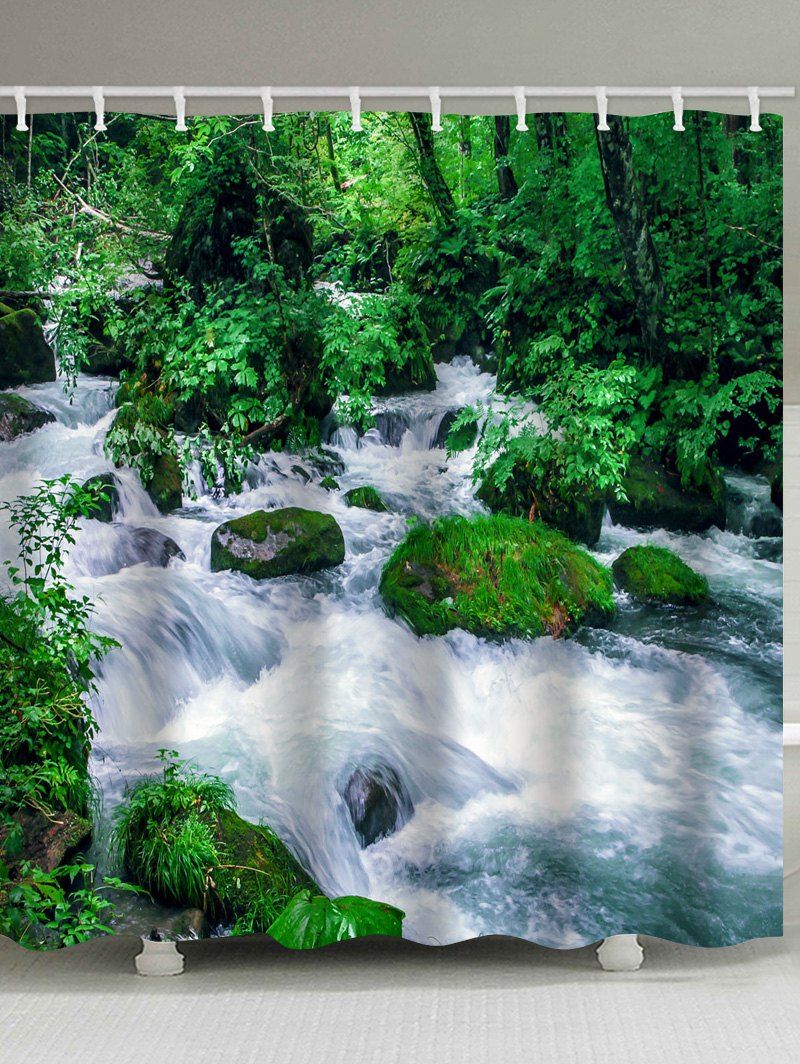 

Forest Stream Print Waterproof Bathroom Shower Curtain, Green
