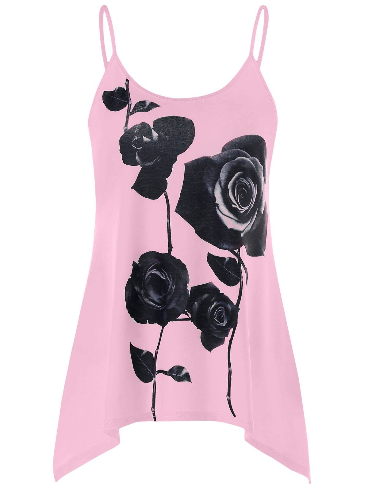 

Rose Print Trapeze Cami Tank Top, Pink