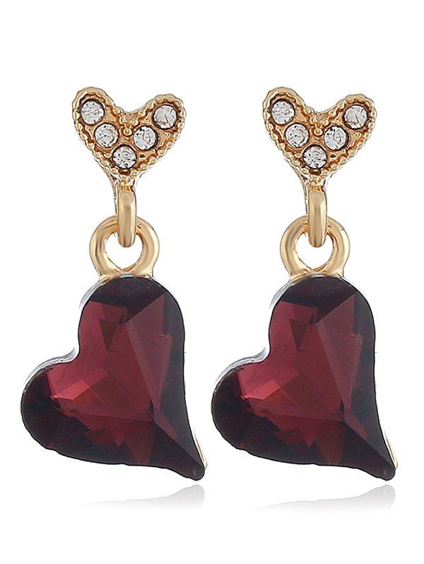 

Faux Crystal Rhinestone Heart Dangle Earrings, Red wine