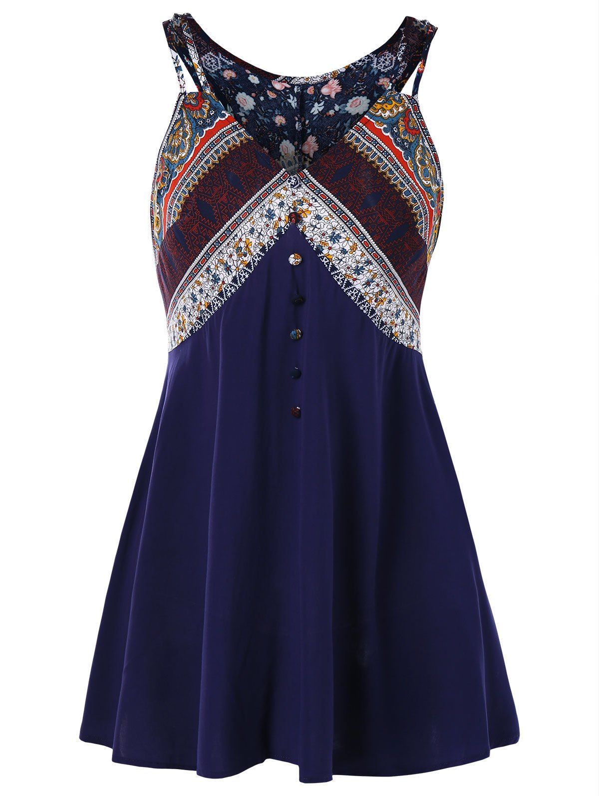 

Tribal Print Babydoll Tank Top, Deep blue