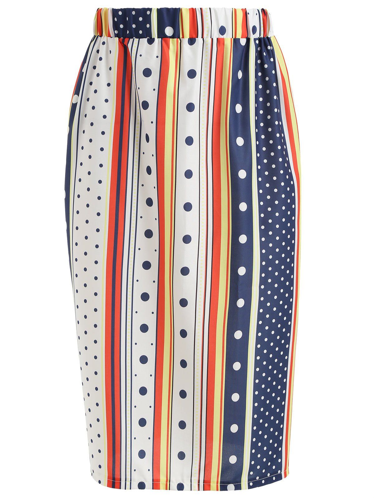 

Striped Dot Printed Elastic Waist Skirt, Multi