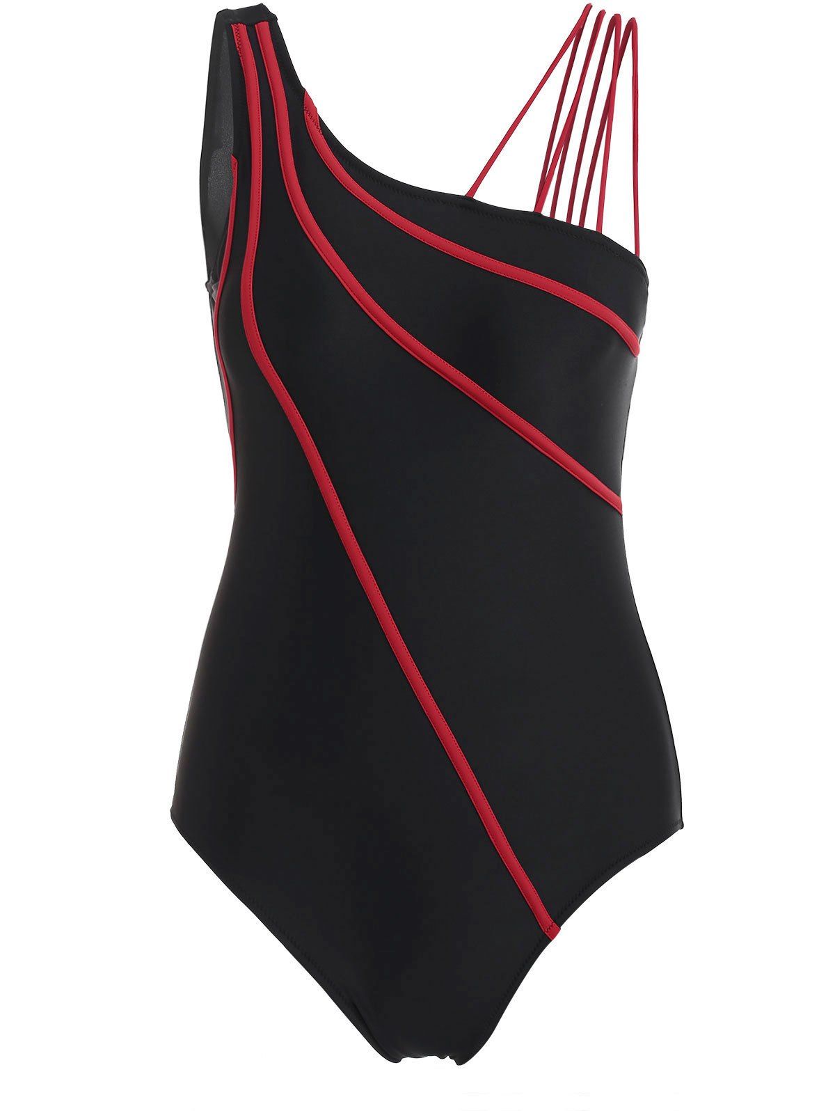 

One Shoulder Two Tone Swimsuit, Black