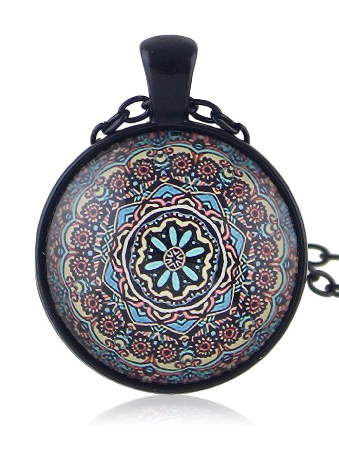 

Round Shaped Printed Drop Necklace, Coffee