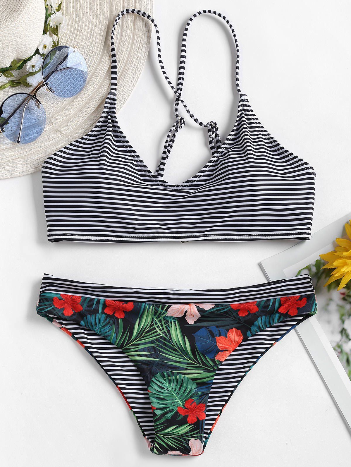 

Striped High Cut Bikini Set, Multi