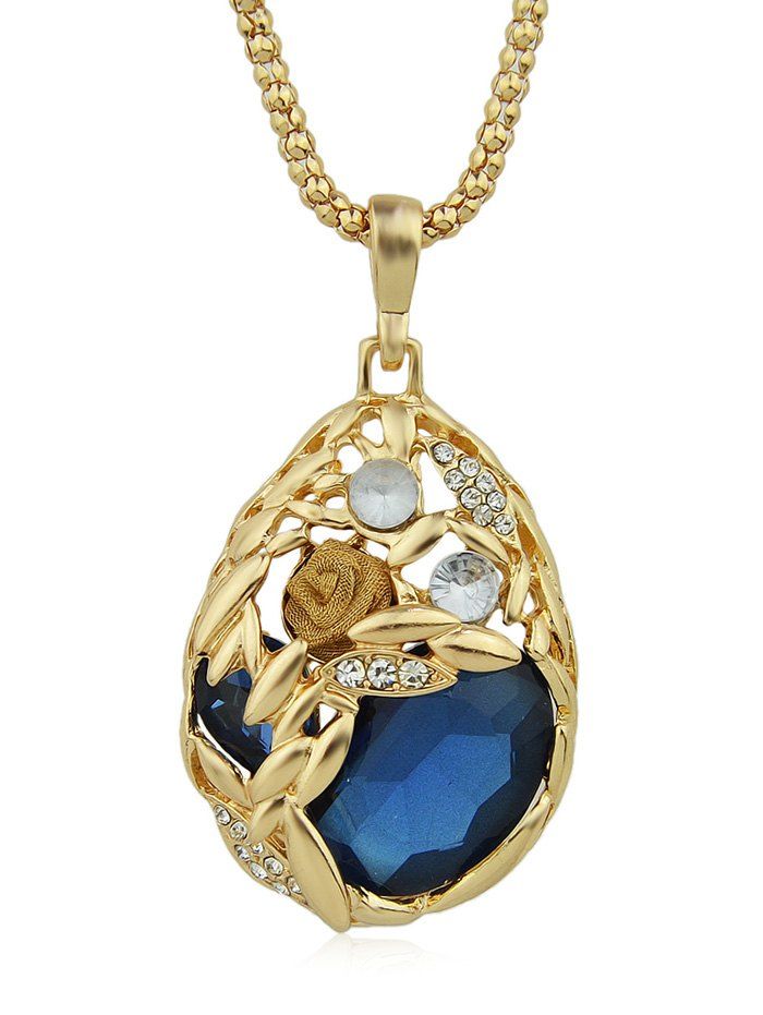 

Rhinestone Flower Decoration Water Drop Shaped Hanging Necklace, Blue