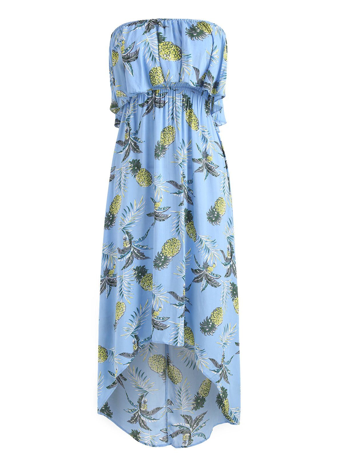 

Pineapple Print High Low Strapless Boho Dress, Butterfly blue