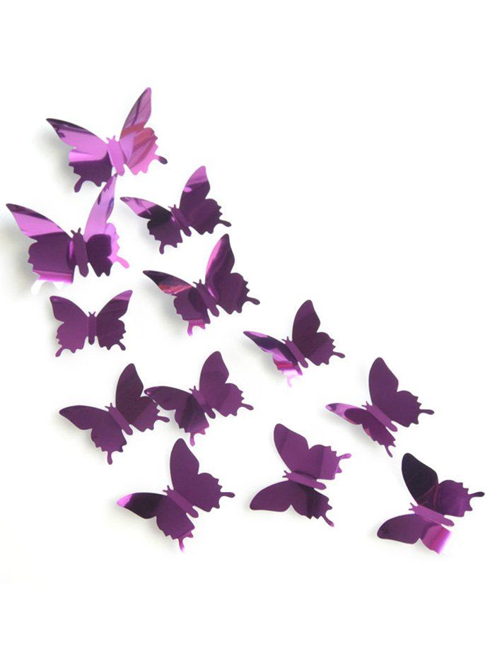 

12Pcs/Set Mirror Plane 3D Butterfly DIY Wall Sticker, Purple