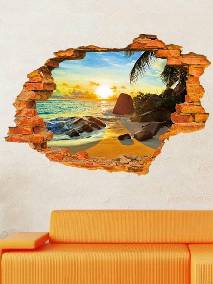 

3D Broken Wall Brick Scene Removable Wall Sticker, Multi