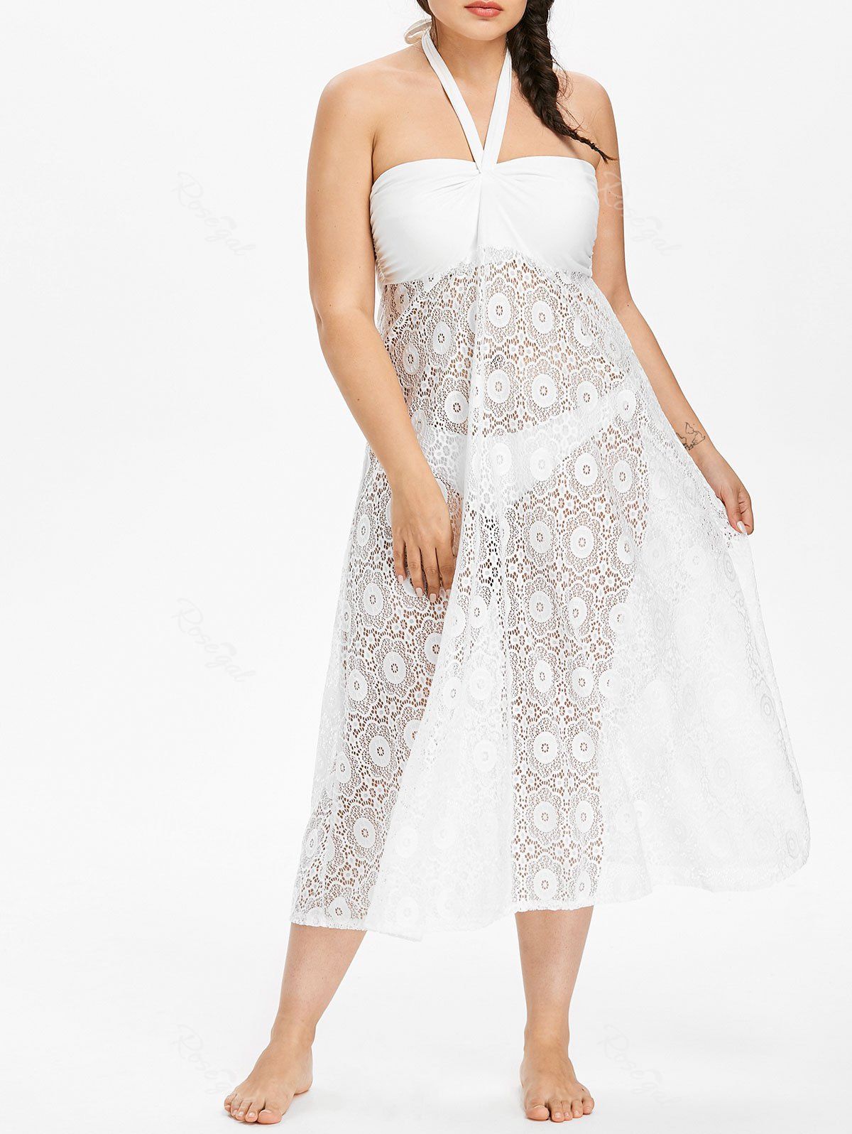 

Plus Size Lace Overlay Cover-up Dress, White