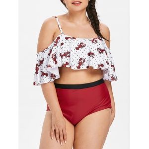 

Plus Size Spaghetti Strap High Waist Tankini Set, Red wine