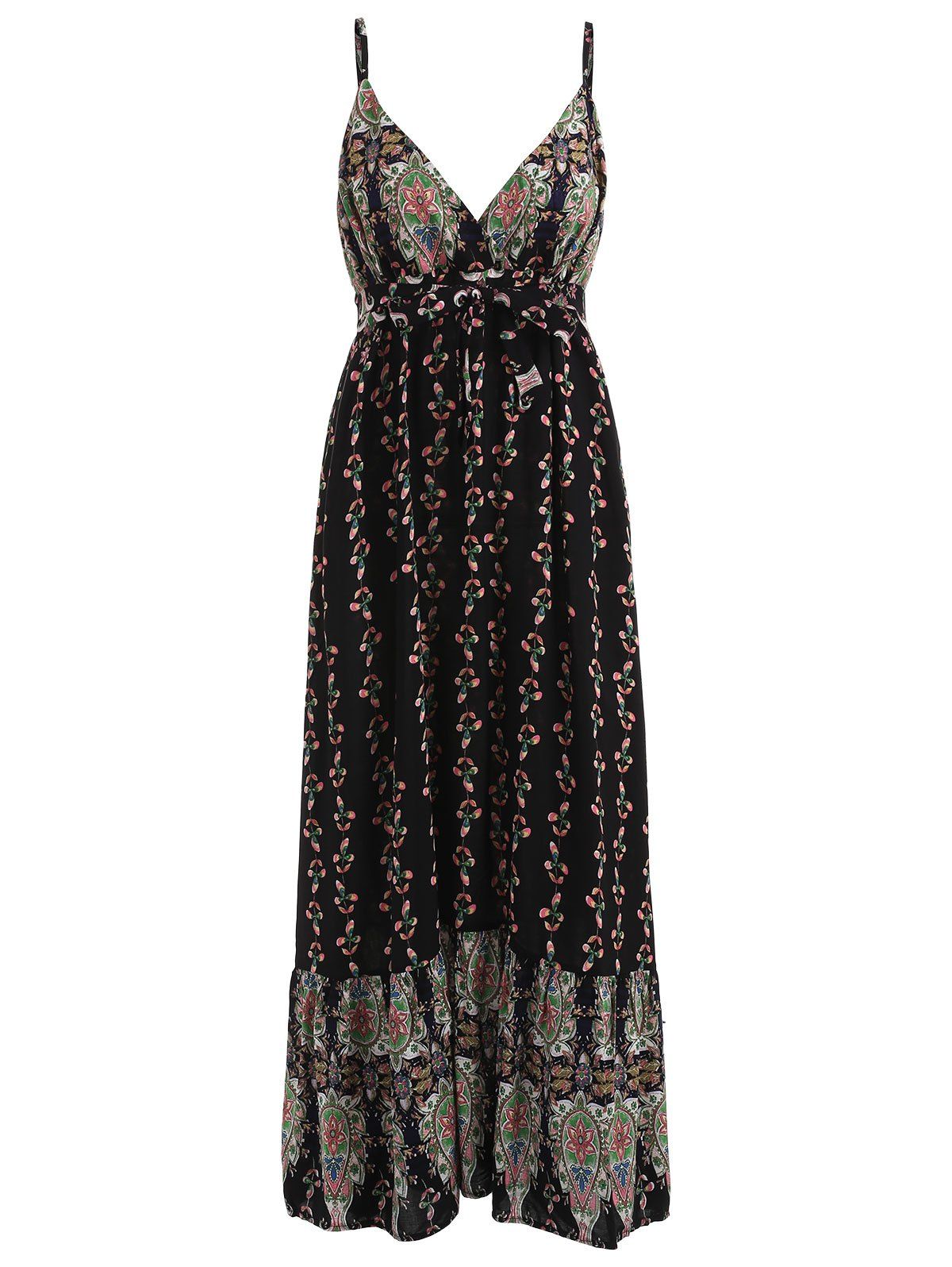

Bohemian Print Low Cut Dress, Black
