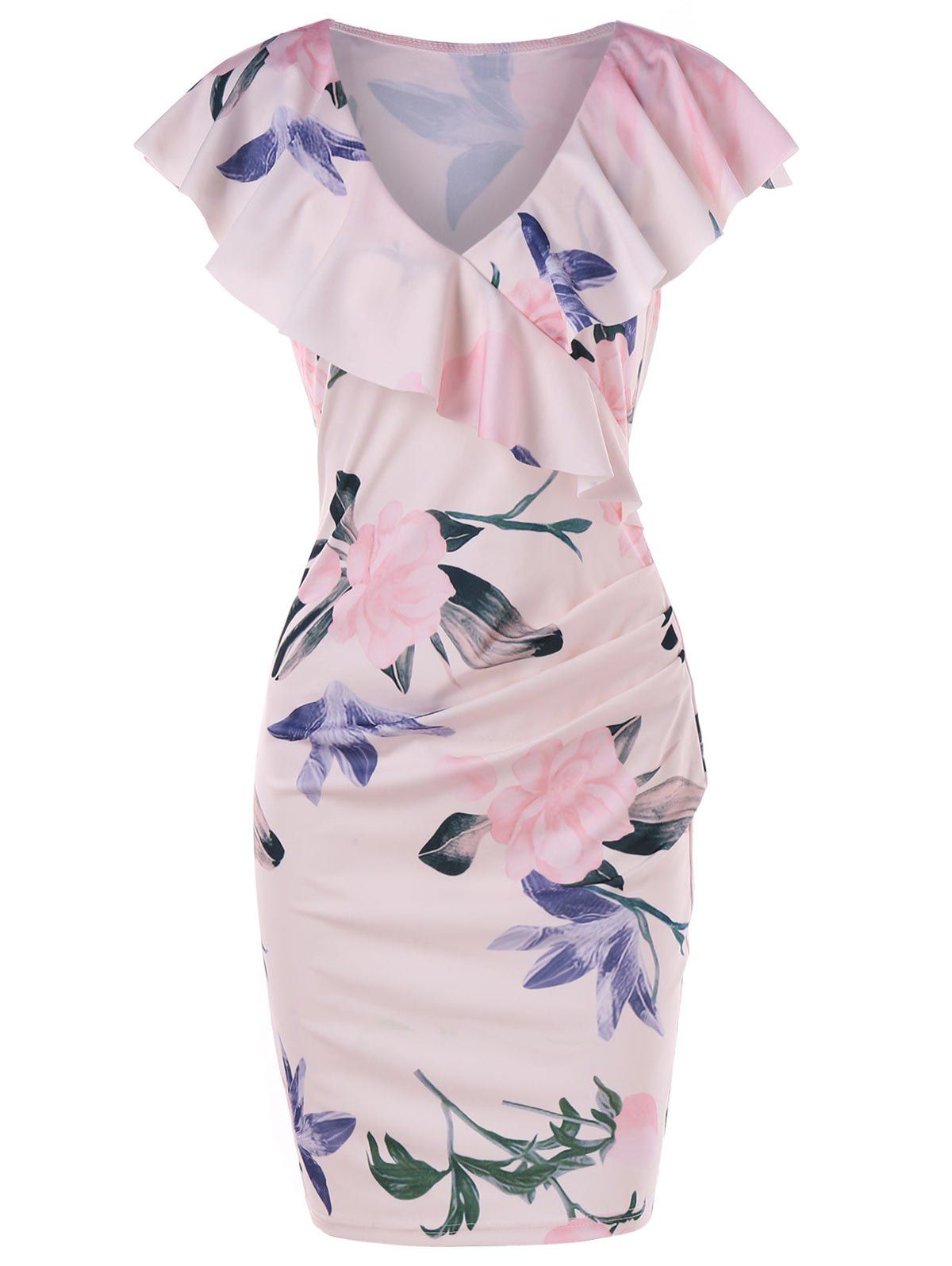 Floral Print Bodycon Dress, Sakura pink