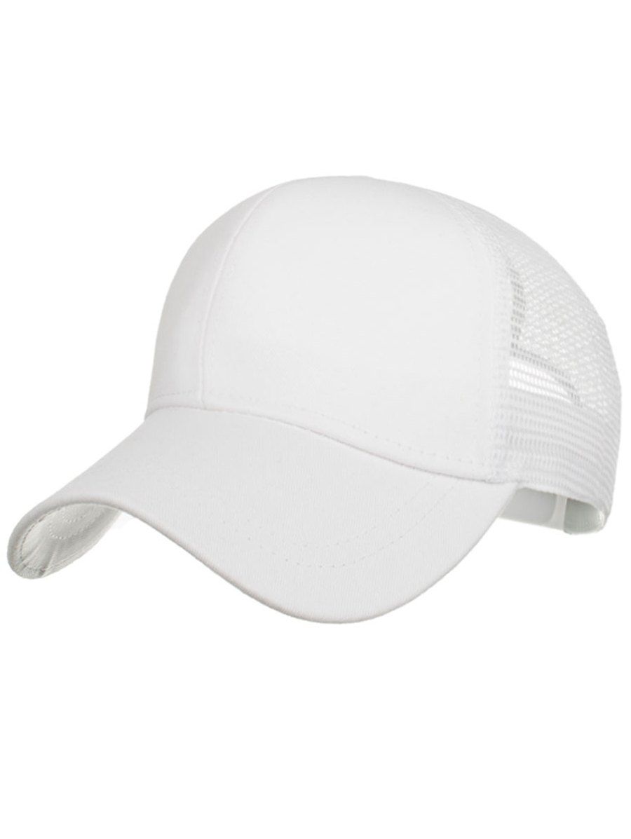 

Solid Color Ponytail Mesh Baseball Hat, White