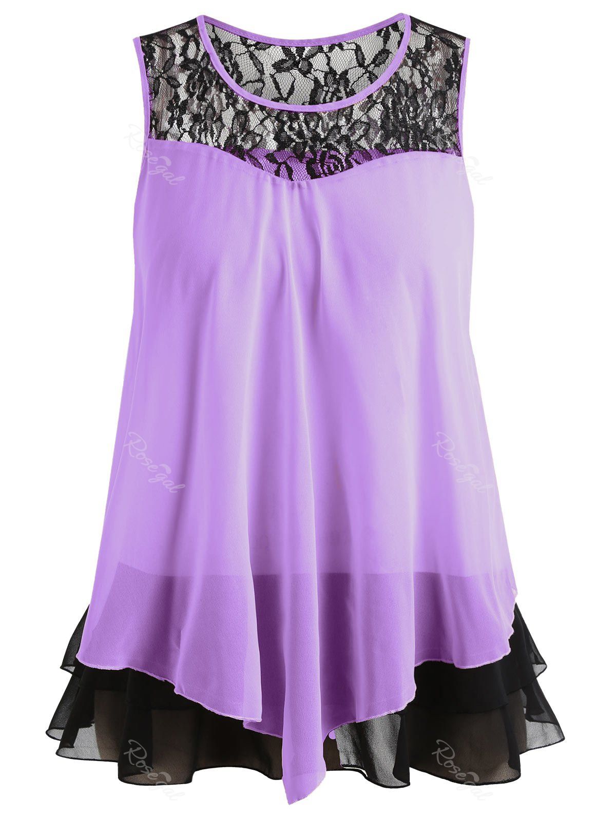 

Plus Size Sleeveless Layered Chiffon Blouse, Purple flower