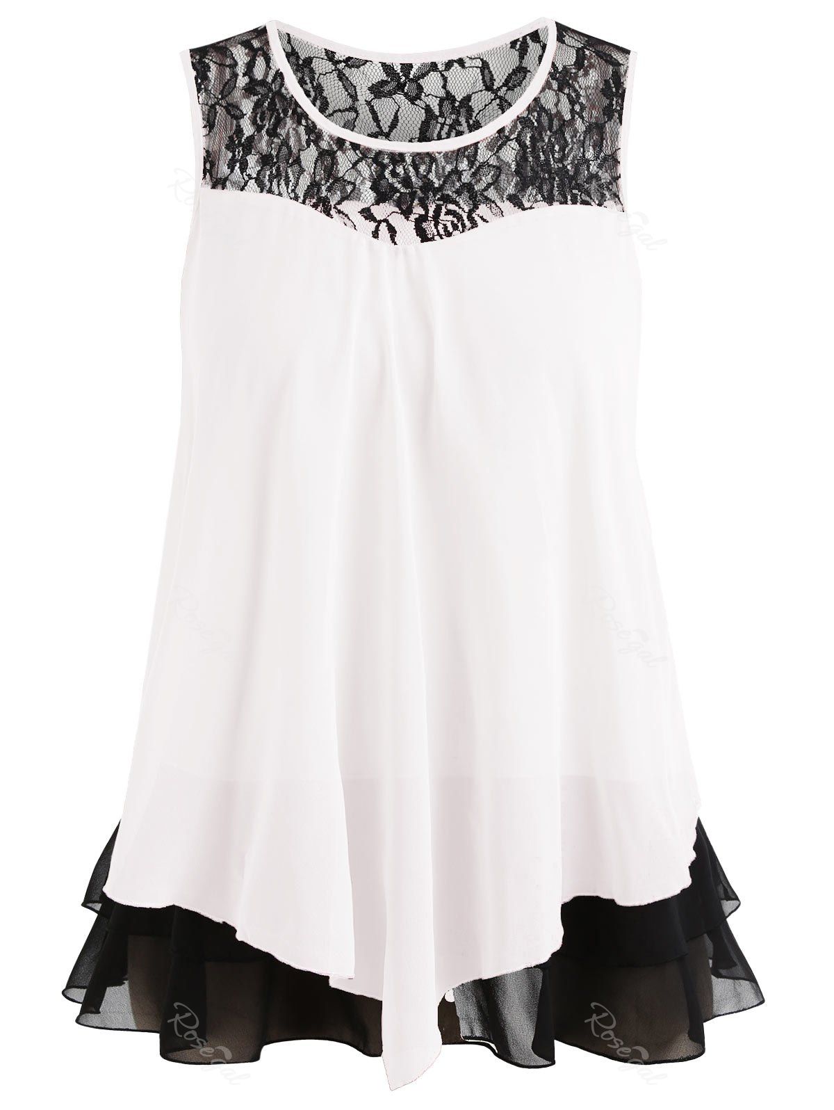 

Plus Size Sleeveless Layered Chiffon Blouse, White