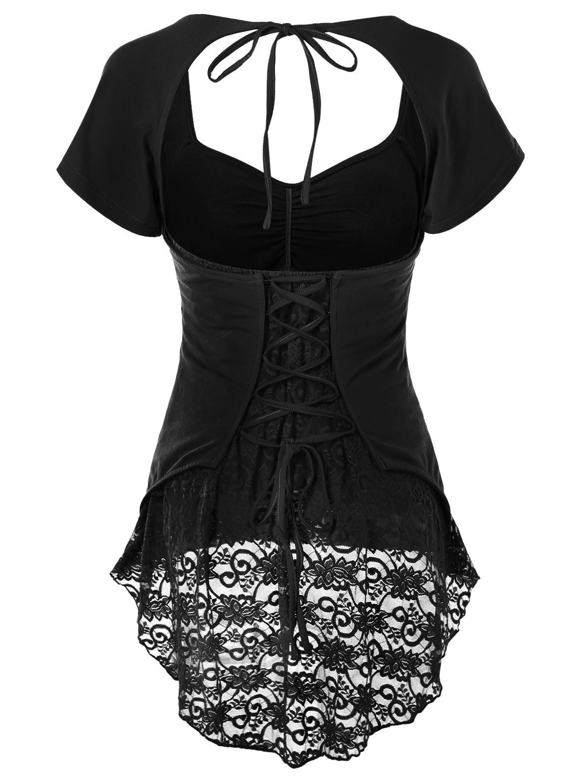 

Open Back Lace Insert Top, Black