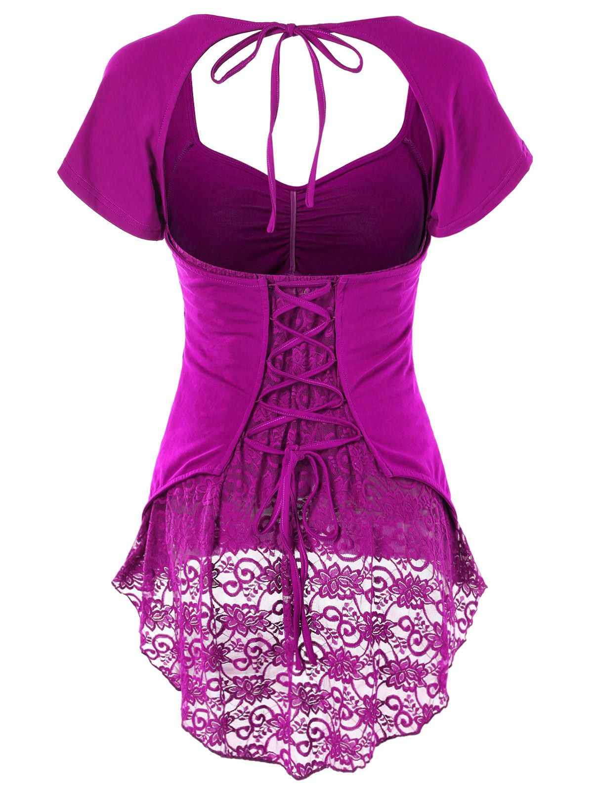 

Open Back Lace Insert Top, Dark carnation pink