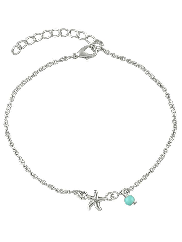 

Starfish Bead Charm Anklet, Silver