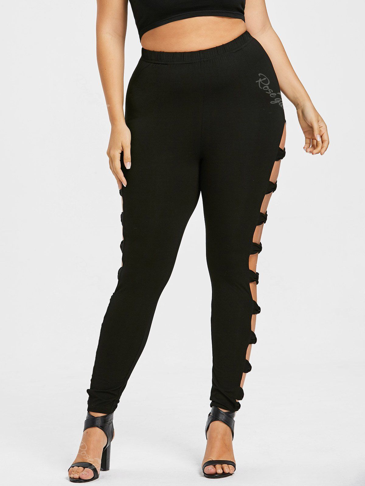 

Plus Size Bowknot Cut Leggings, Black