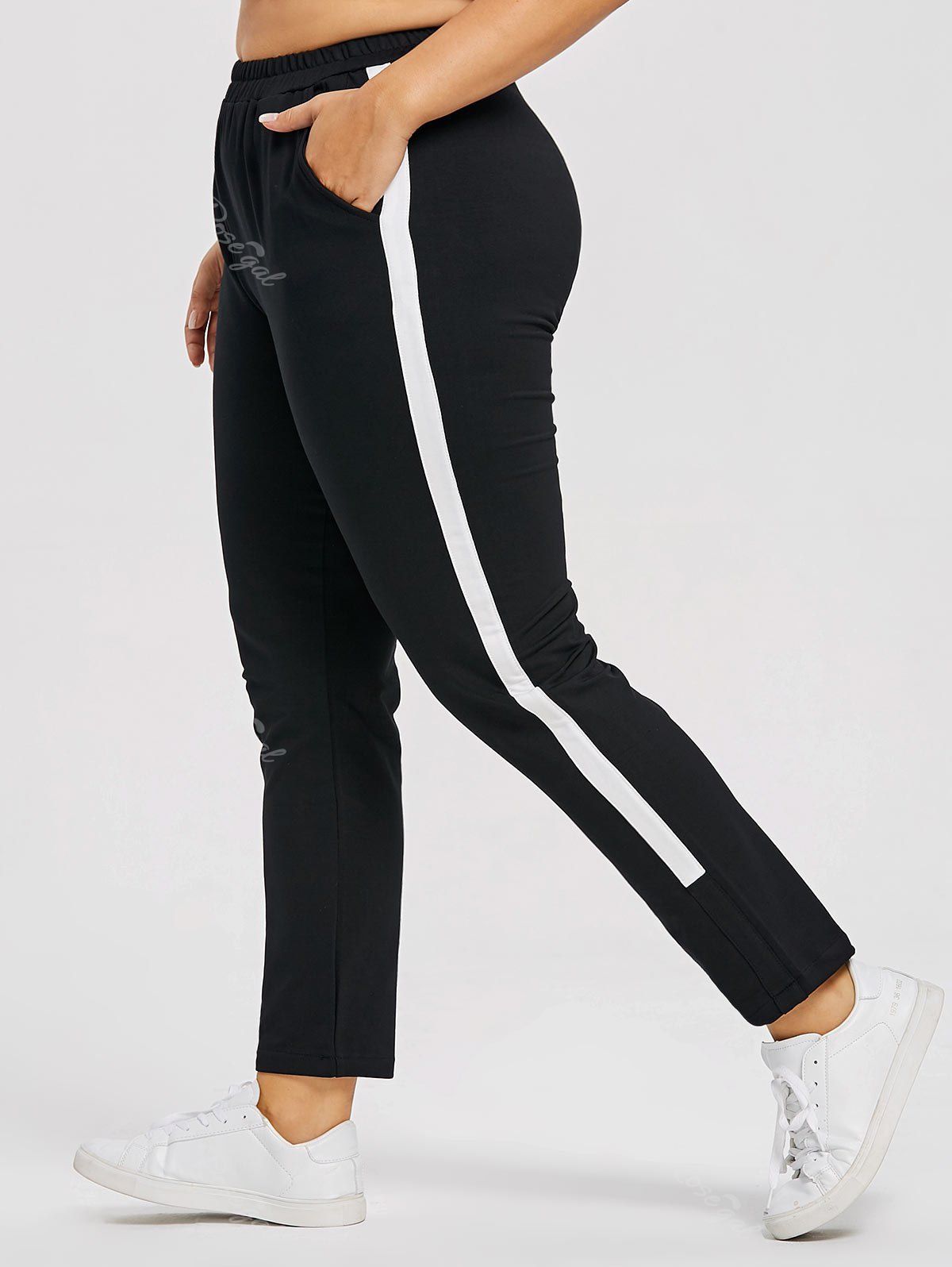 

Elastic Waist Plus Size Stripe Tapered Pants, Black