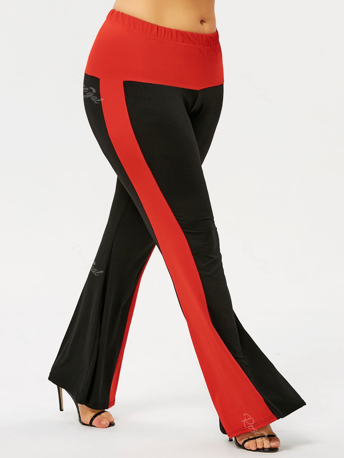 

Plus Size Two Tone Flare Pants, Red