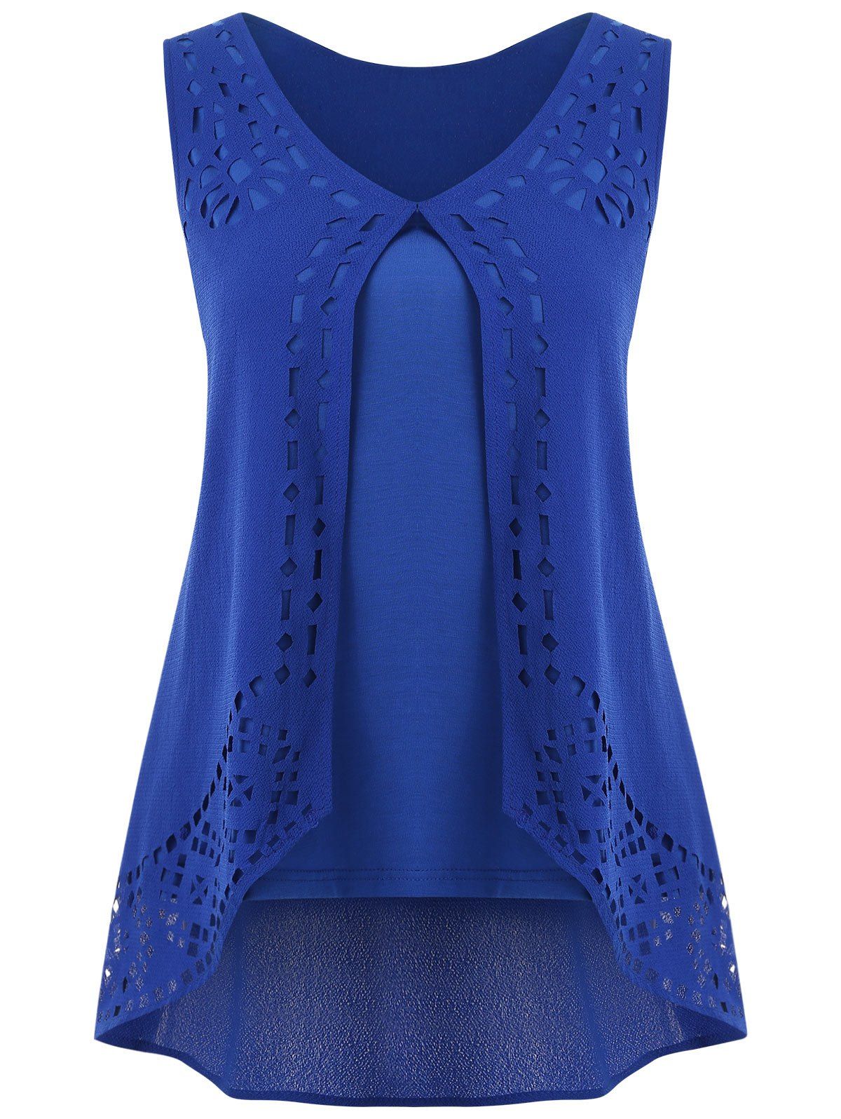 

V Neck Hollow Out Tank Top, Blue