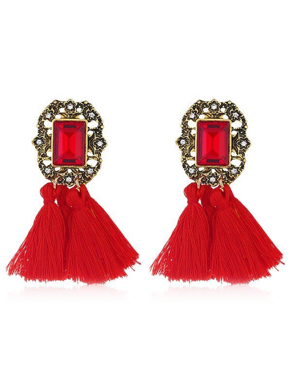 

Vintage Faux Gem Decorative Fringed Earrings, Red