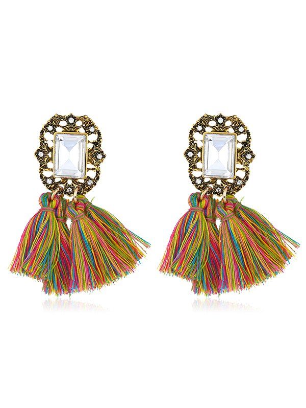 

Vintage Faux Gem Decorative Fringed Earrings, Multi