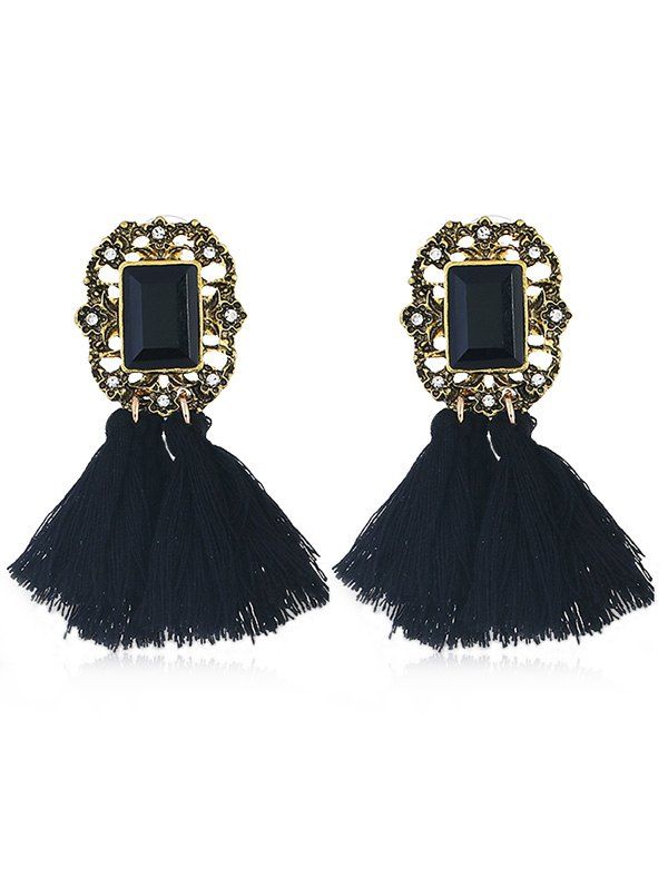 

Vintage Faux Gem Decorative Fringed Earrings, Black