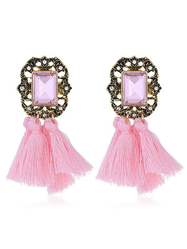 

Vintage Faux Gem Decorative Fringed Earrings, Pink