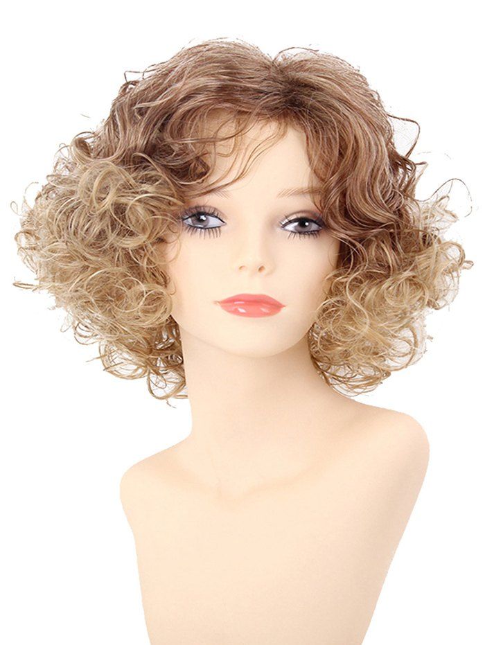 

Short Inclined Bang Colormix Fluffy Curly Synthetic Wig, Multi