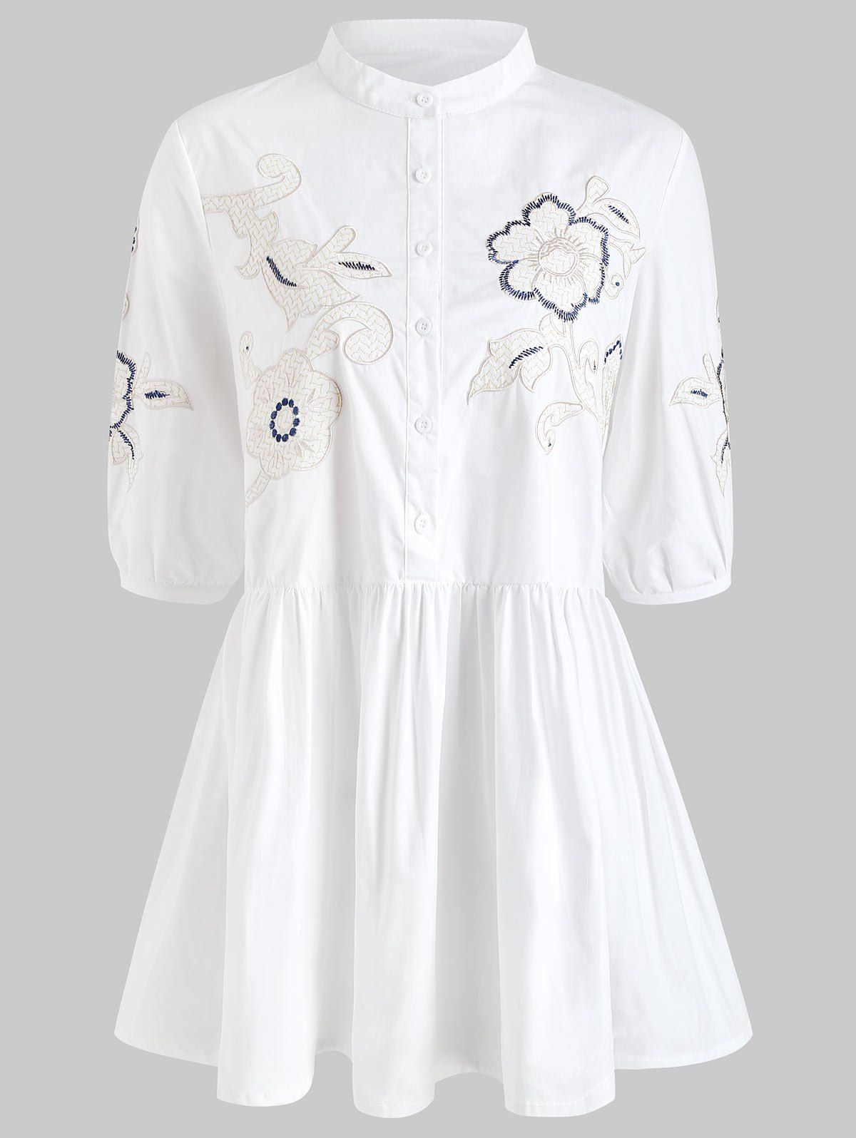 

Floral Embroidery Button Front Mini Shirt Dress, Milk white