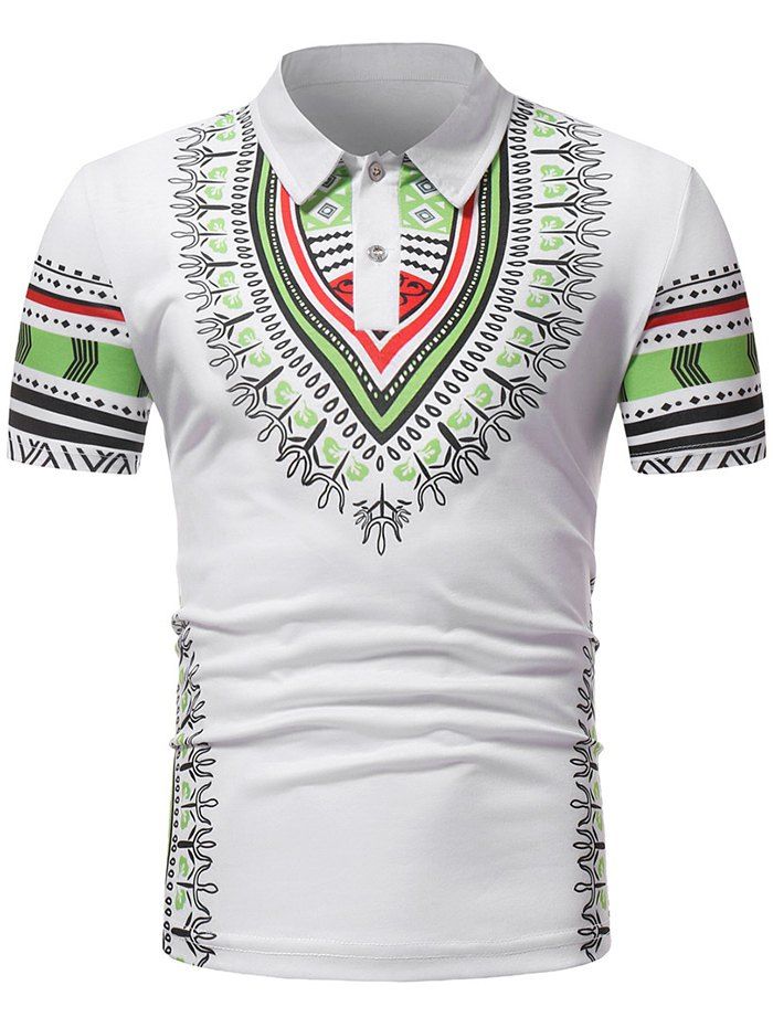 

African Dashiki Half Button Polo Shirt, Milk white