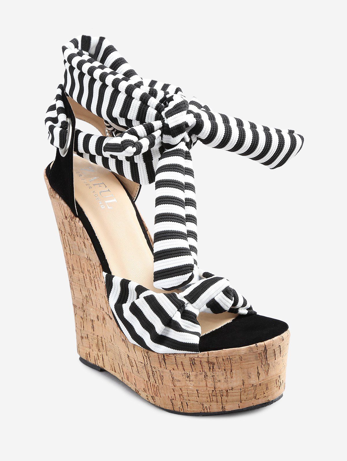 

Know Wedge Heel Striped Ankle Strap Sandals, White