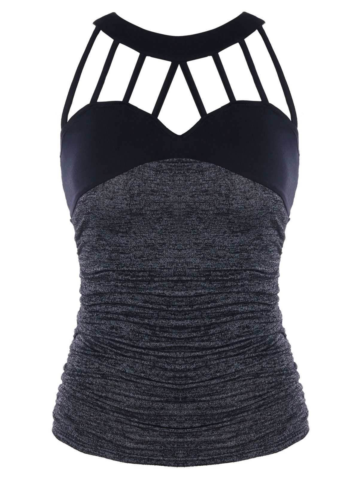 

Cut Out Ruched Marled Tank Top, Gray