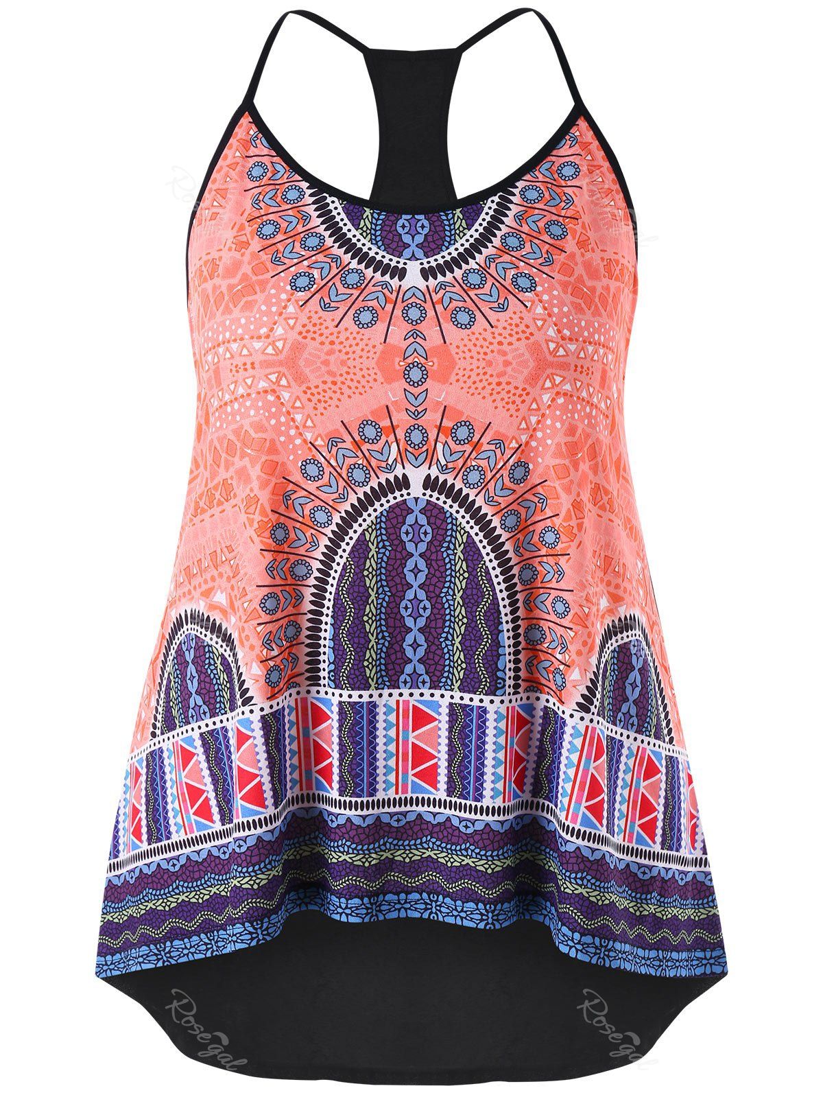 

Plus Size Tribal Print Racerback Tank Top, Tangerine