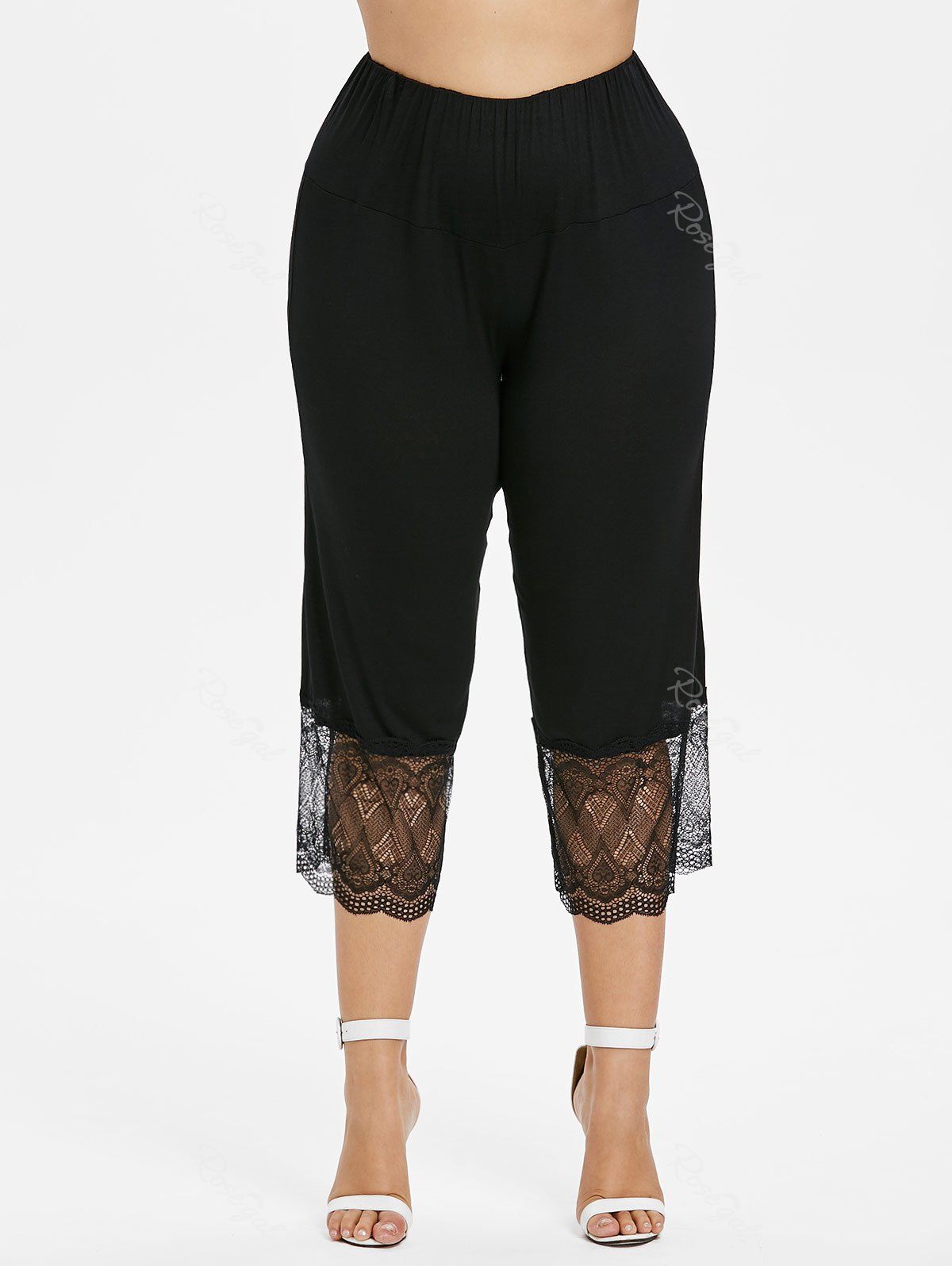 

Plus Size Lace Trim Cropped Leggings, Black