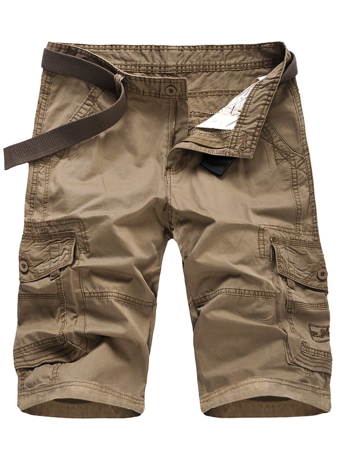 

Casual Flap Pockets Zipper Fly Cargo Shorts, Light khaki