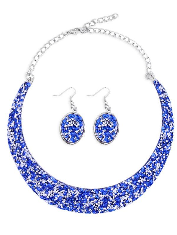 

Shiny Rhinestone Crystal Choker Necklace Earrings Suit, Blue