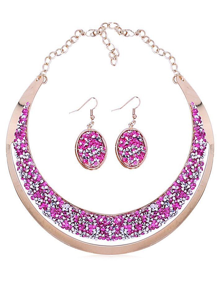 

Rhinestone Crystal Alloy Choker Necklace and Hook Earrings, Rose red