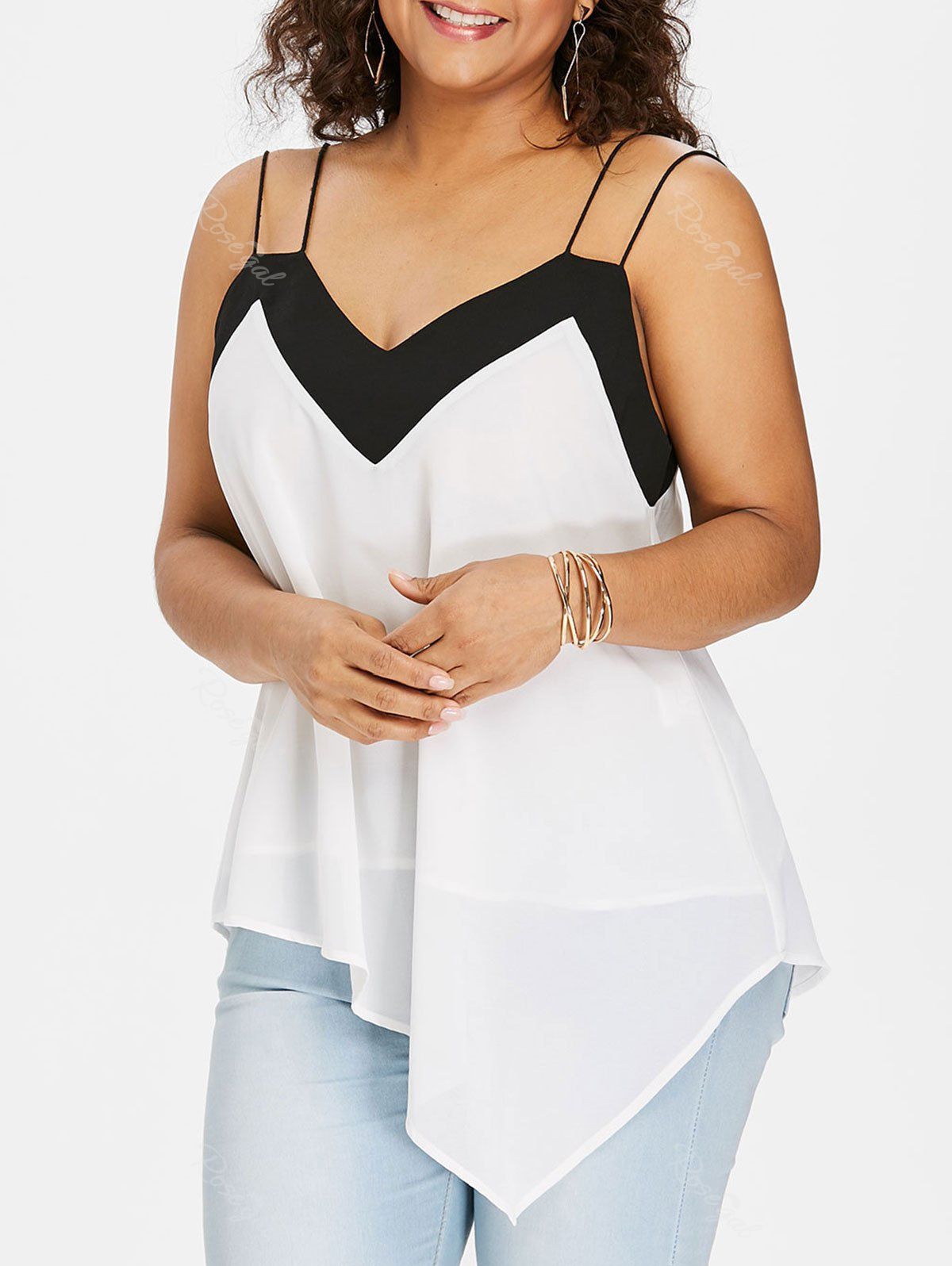 

Plus Size Two Tone Double Strap Tank Top, White