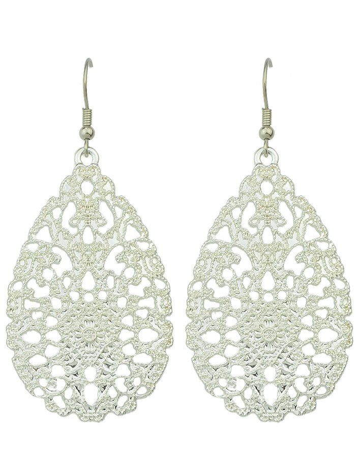

Hollow Out Water Drop Earrings, Silver