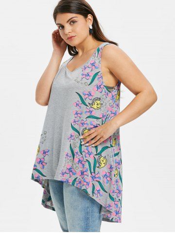 

Plus Size Floral High Low Tank Top, Light gray