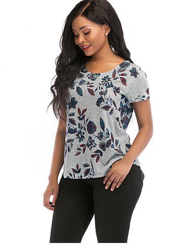 

Short Sleeve Printed Basic Tee, Blue gray