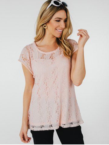 Blusa De Encaje Manga Corta Hueco Rosa Claro Rosegal Com Spain