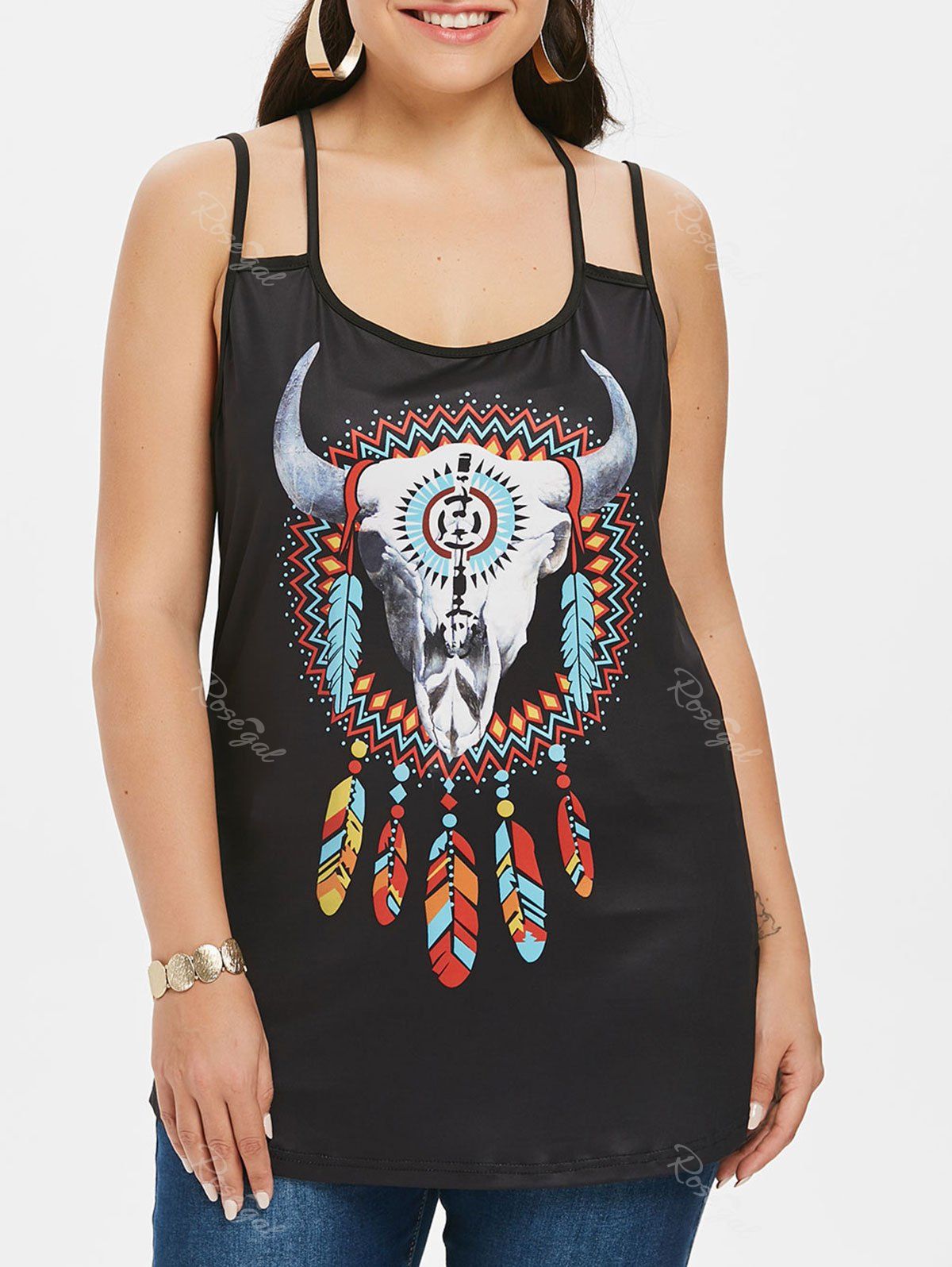 

Plus Size Graphic Slip Tank Top, Black