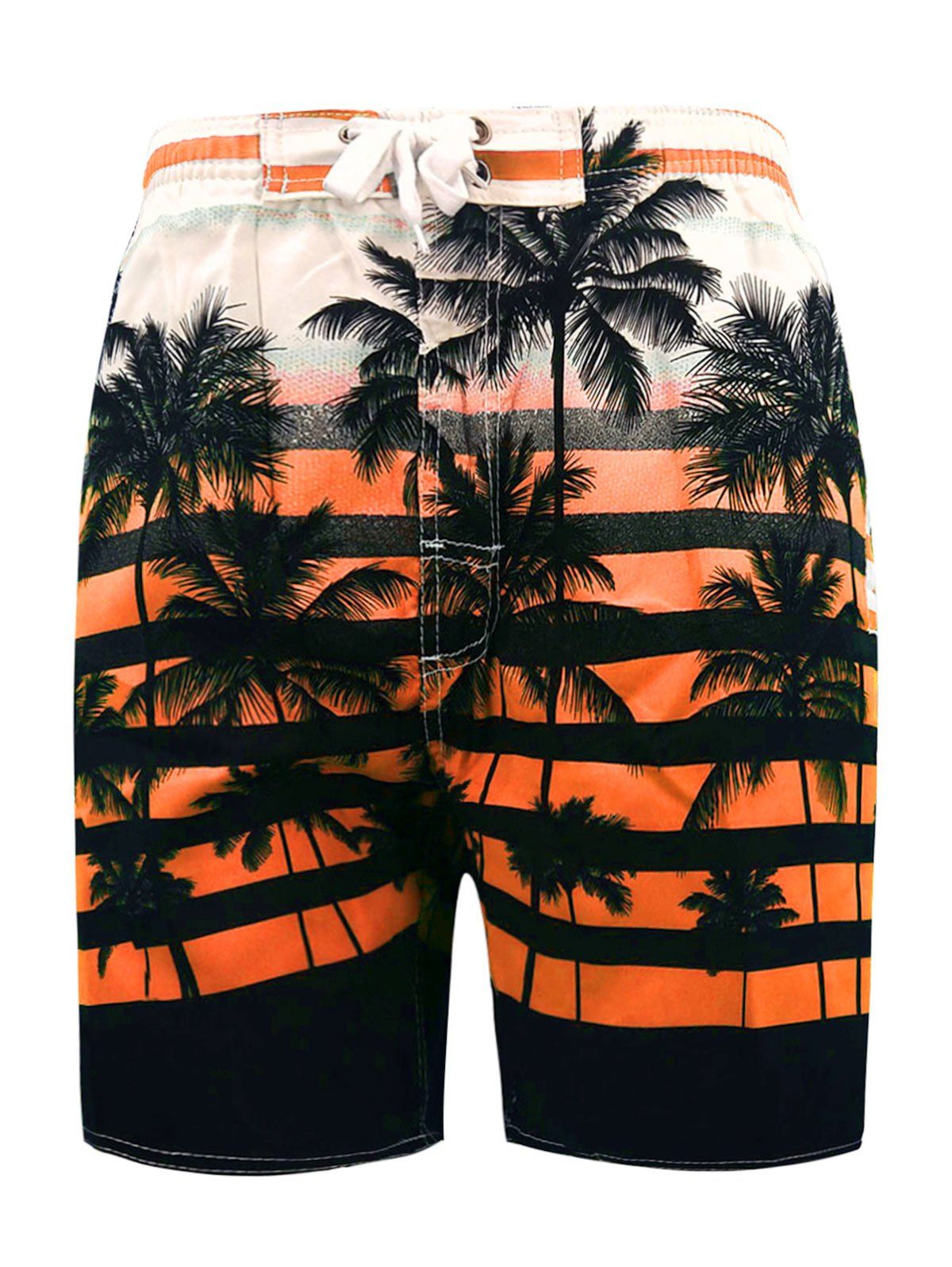 

Lace Up Coconut Palm Sunset Print Shorts, Dark orange