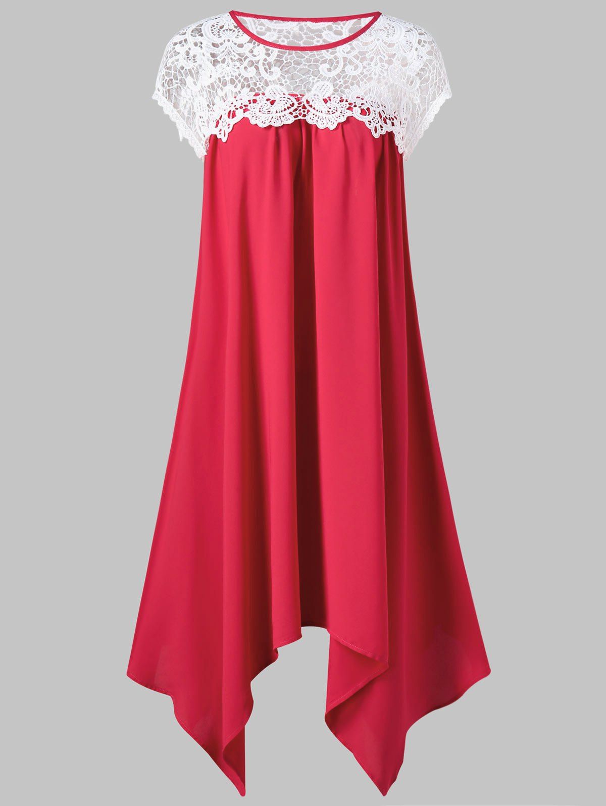 

Floral Lace Mini Trapeze Dress, Red