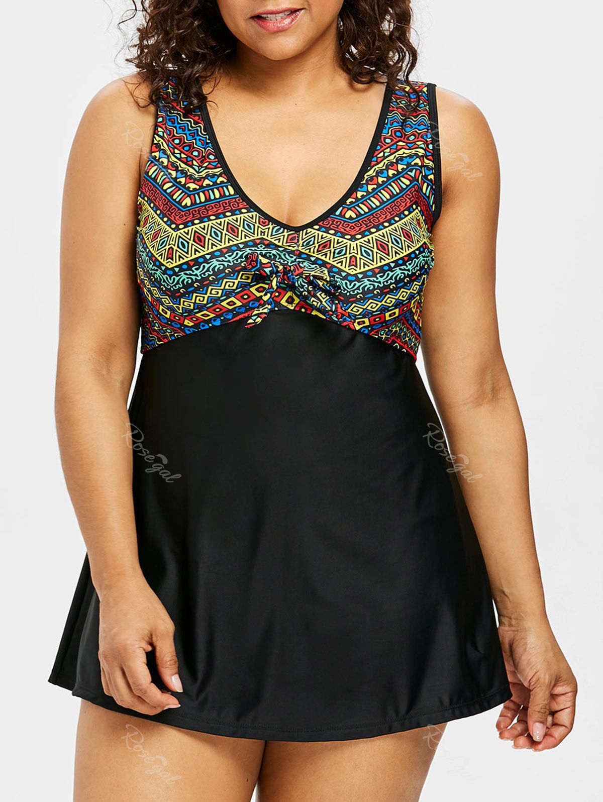 

Plus Size Criss Cross Geometric Tankini Set, Multi